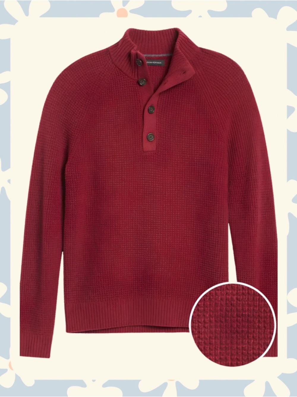 Banana Republic Factory Chunky Waffle Buttoned-Neck Sweater, Red Star, Sz Med